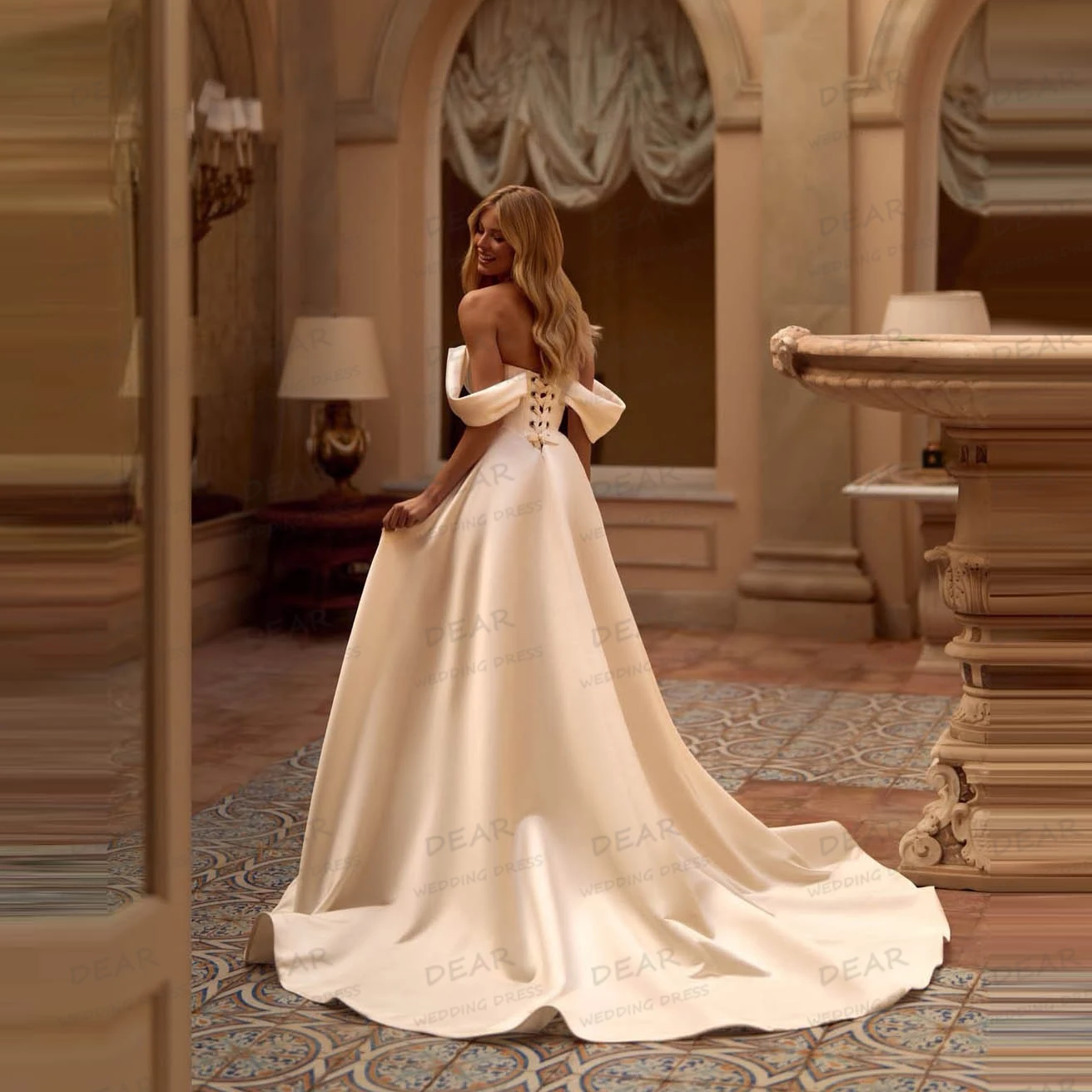 Gentle Woman's A Line Wedding Dresses Sexy High Split Bridal Gowns Sleeveless Satin Backless Lace Up Vestido De Novia Customized