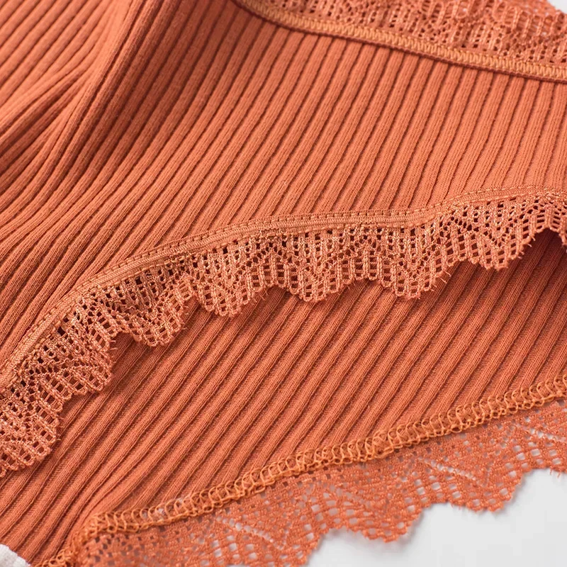Women's Seamless Cotton Underwear Low Waist Lace Ruffle Briefs Solid Color Stretch Underpants Breathable Intimates Lingerie image 4