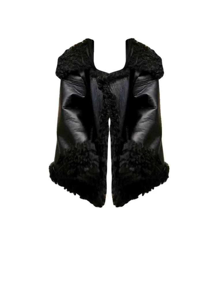 Aesthetics Lambhair Jacket Casual Chic Fashion Zipper Integrated Fur and  Tops Women Split Patchwork Roupas Femininas