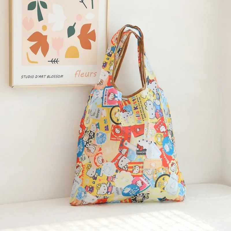 Sanrio Hello Kitty Shopping Bags Shoulder Cloth Bag Anime Large-capacity Environmental Protection Bags Portable Folding Tote Bag