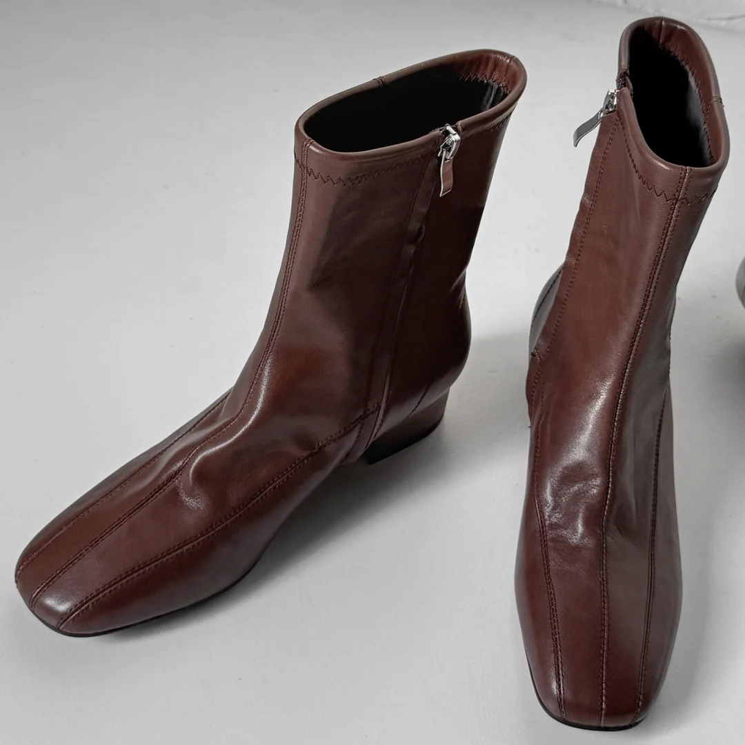 

Women's cow leather square toe side zip autumn ankle boots square toe 3cm low heel casual female high quality soft short booties