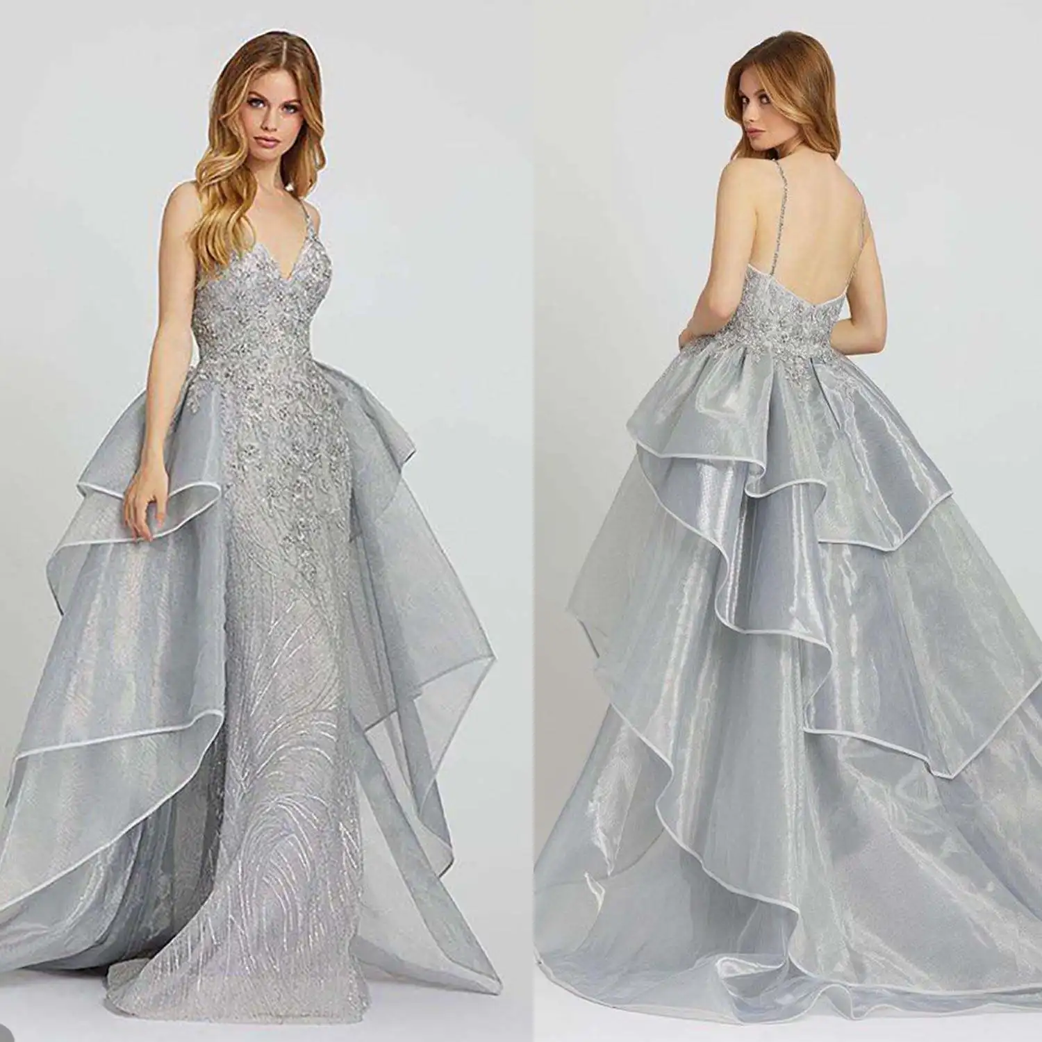 Charming Mermaid Wedding Dresses Spaghetti Strap Sequins Appliques Sleeveless Detachable Sweep Train Customized Robe De Mariée