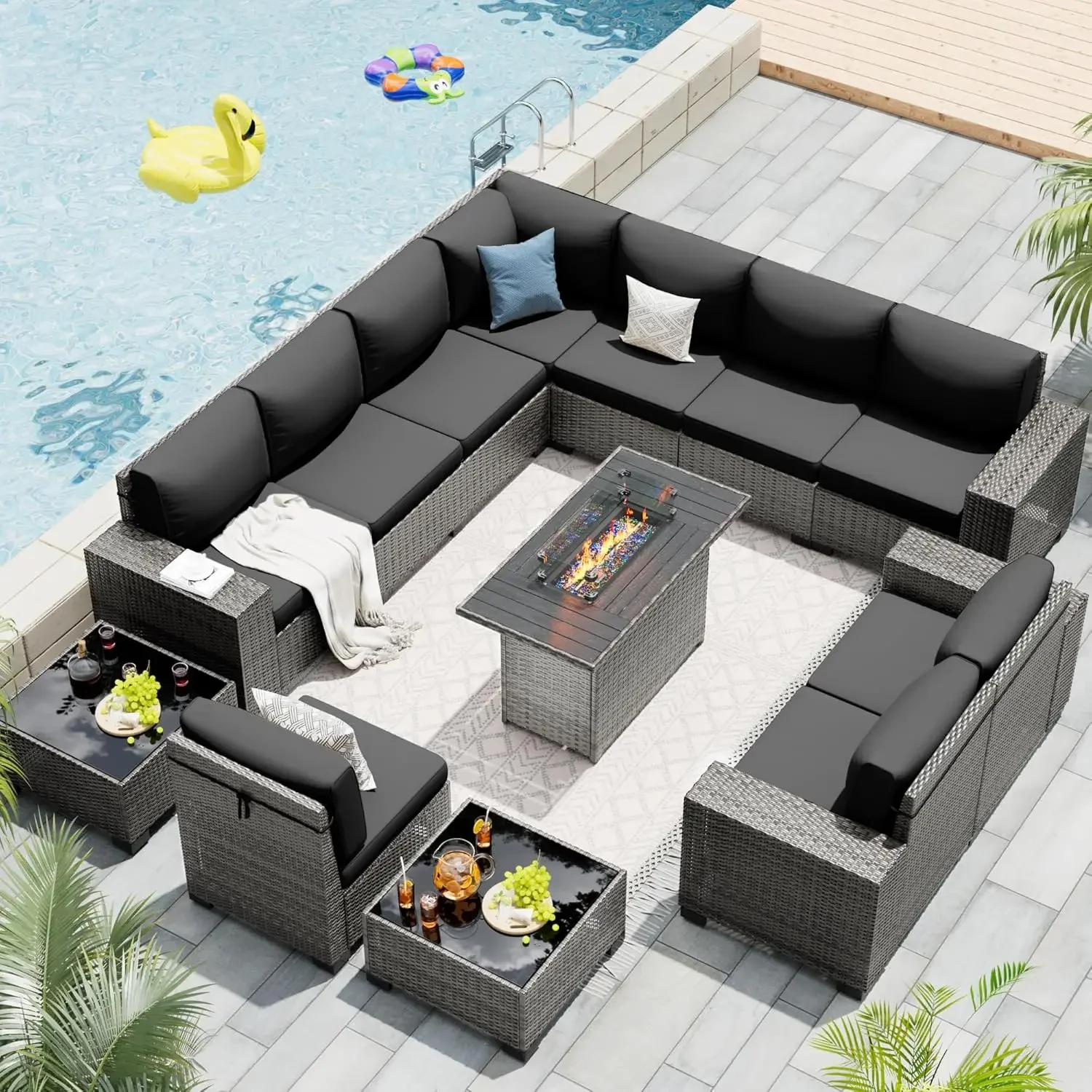 Patio Furniture Set,  Outdoor Sectional with Free Cover, All-Weather Wicker Patio Conversation Sets for Backyard