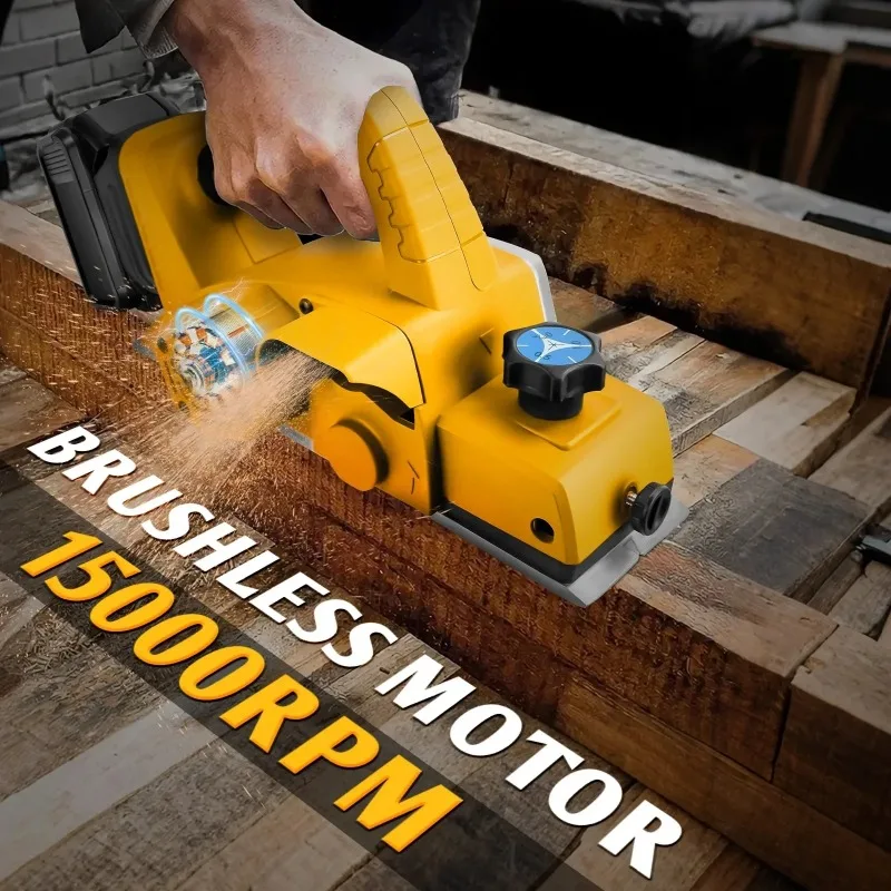 Vesmatity Cordless Electric Planer Brushless 15000RPM 2MM Planing Depth 82MM Planing Width Woodworking Cutter for 18V Battery