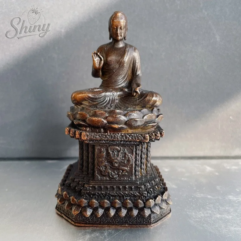 

Антикварная медная статуя Будды Шакьямуни, тибетский покровитель, Святые фигурки, фигурки фэн-шуй, украшения для дома для медитации