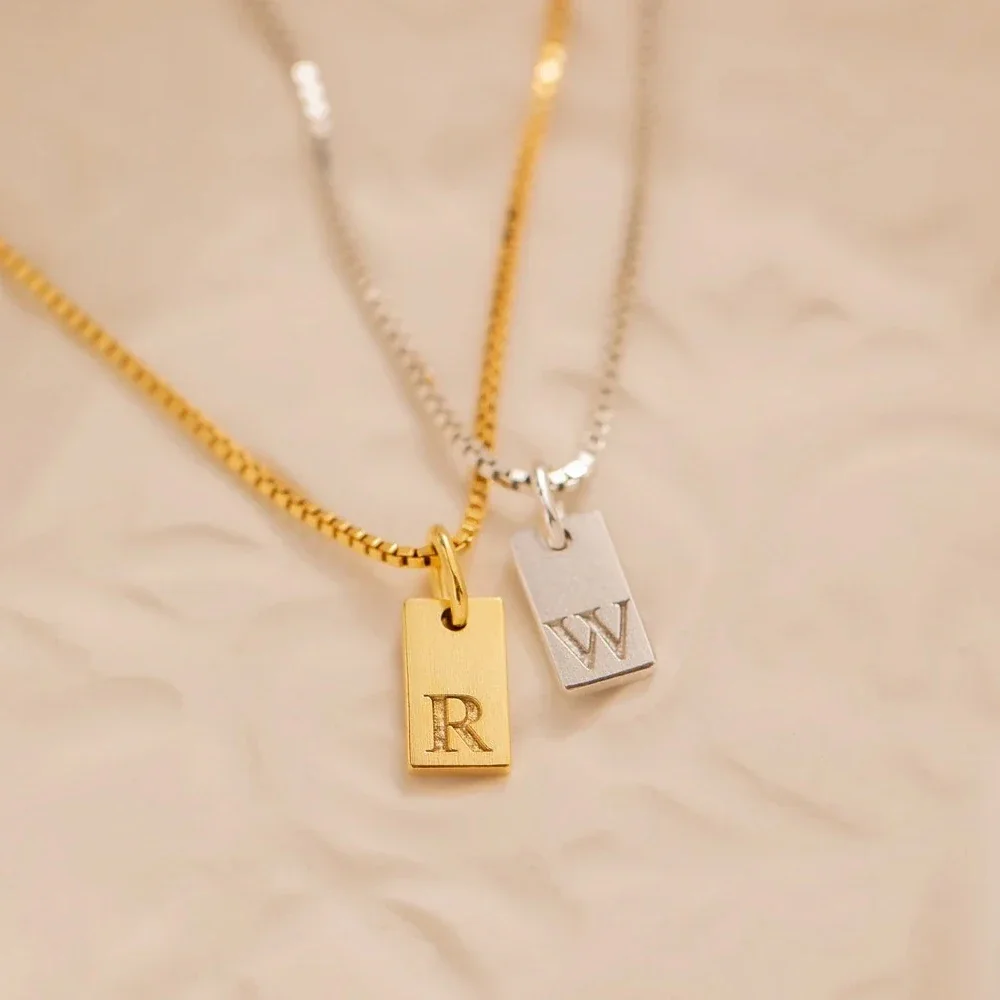 women Initial Necklace Engraved A-Z Alphabet Charm Necklace Box Chain Stainless Steel Women\'s Minimalism Jewelry Gift Wholesale