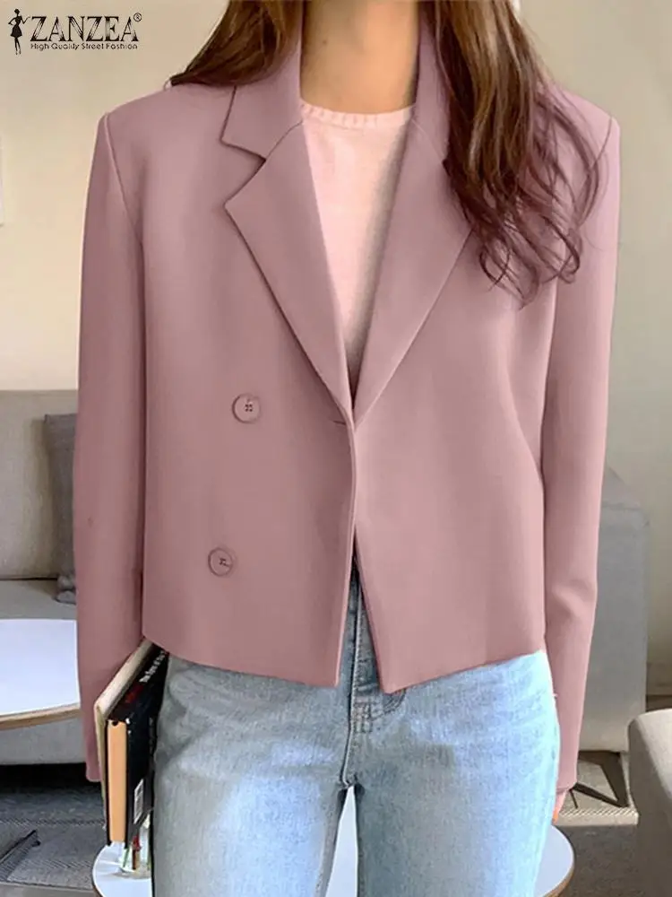 ZANZEA 2024 New Fashion Blazer Vintage Solid OL Short Sleeve Office Coats Women Lapel Collar Jacket Casual Loose Short Outerwear