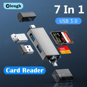 Elough 7 en 1 Multifunción USB 3.0 Lector de tarjetas Micro TF SD Memory Reader USB Flash Drive Tipo C Adaptador de tarjeta C OTG 8 mejores adaptador de microesd de ventas - №4