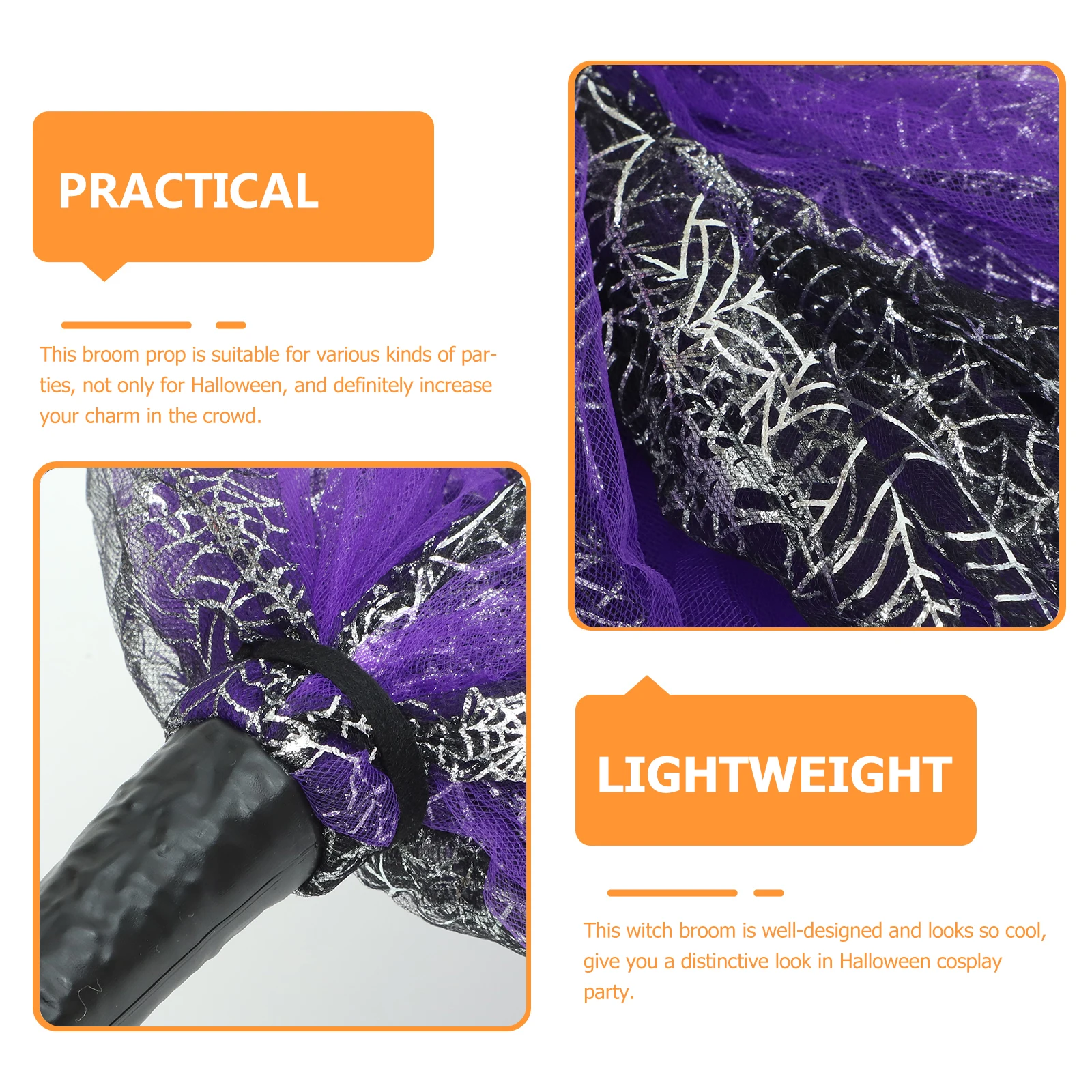 Vassoura de bruxa adereço malha destacável de plástico para festa de halloween cosplay traje acessório carnaval masquerade vestir-se ferramenta
