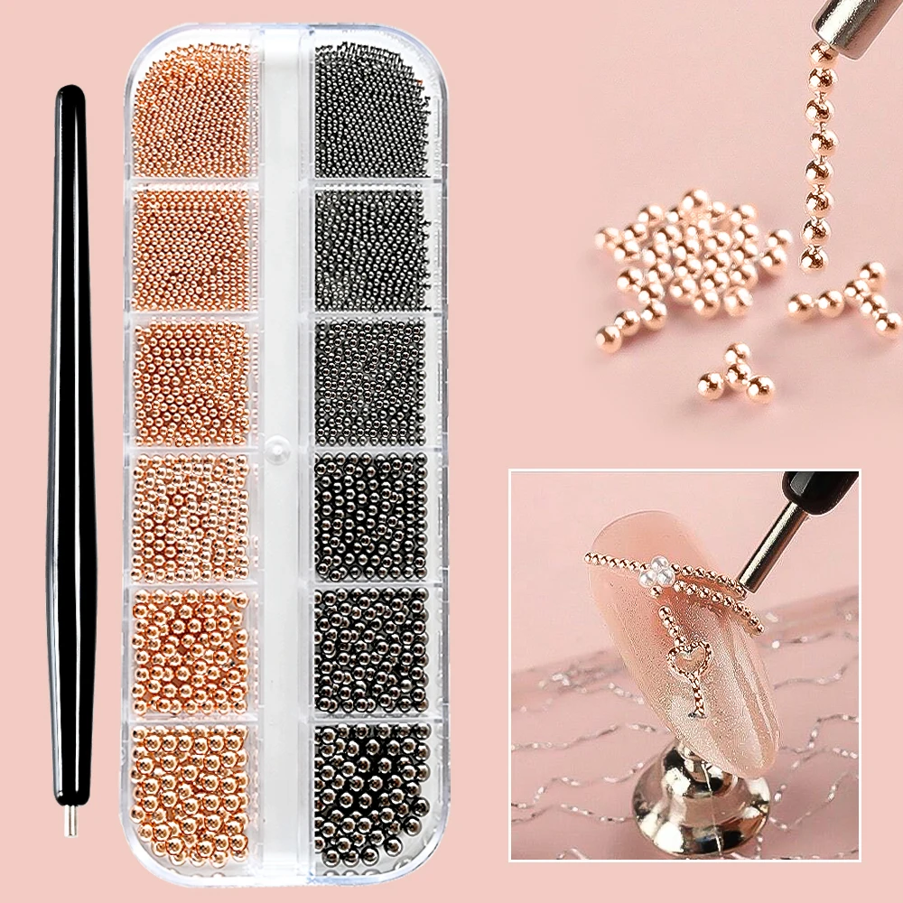 1 Flasche Kaviar Nail Art Perlen Dekoration 24 Farben Mikro Runde Kugel 0,6-1 mm Nagelkristall Glasperlen 3D Nagel Strasssteine # PG8/6