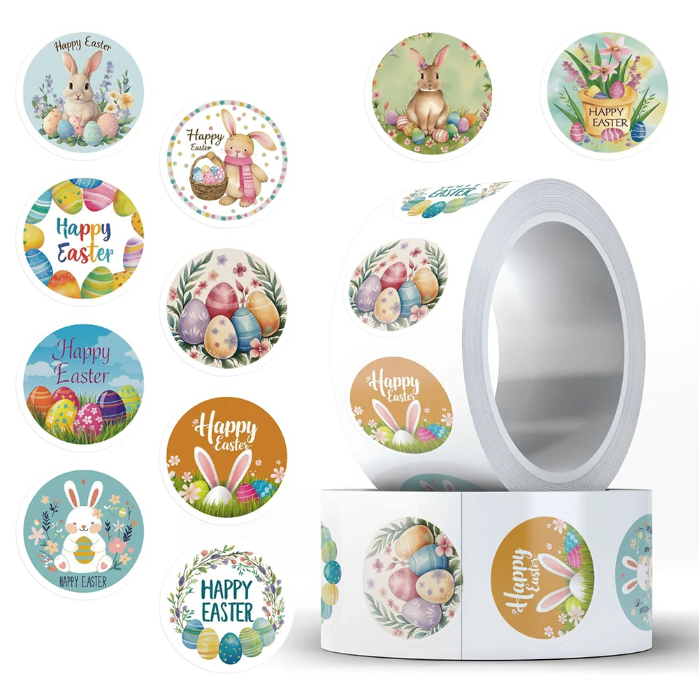 500pcs/Roll Cute Easter Egg Cartoon Sealing Stickers Kawaii Animal Decals Labels Graffiti Stationery Notebook