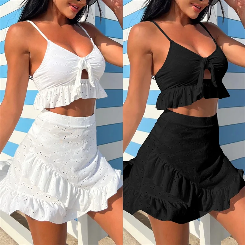 Traje de baño de 3 piezas para mujer, ropa interior + sujetador + mangas completas, ropa de calle informal Sexy para vacaciones en la playa, Verano