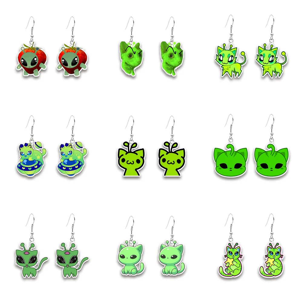 Alien Cat Meme Resin Earrings Dangle Pendant Earrings Design Drop Earrings Acrylic Girls Accessories