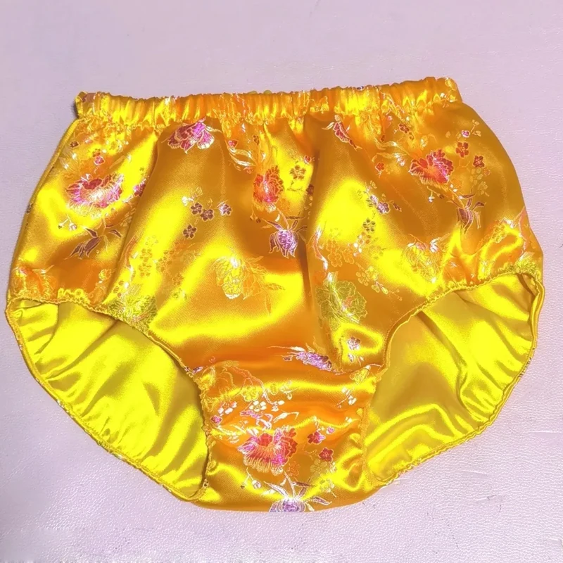 

Sexy adult manGolden Glossy Floral Soft Silky Touch Smooth Briefs Lining Sheath Panties FKK Private Party Anti static Costume