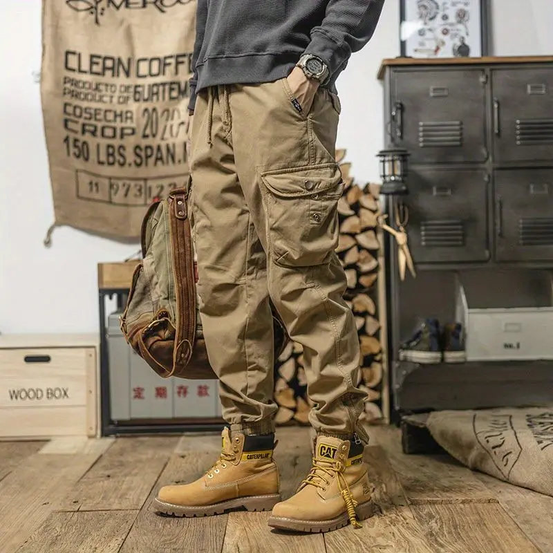 Spring Autumn 2026 Micro-elastic Trousers Heavy-duty Men's Slim-fit Casual Leggings High Street Zipper Tooling Khaki Trousers