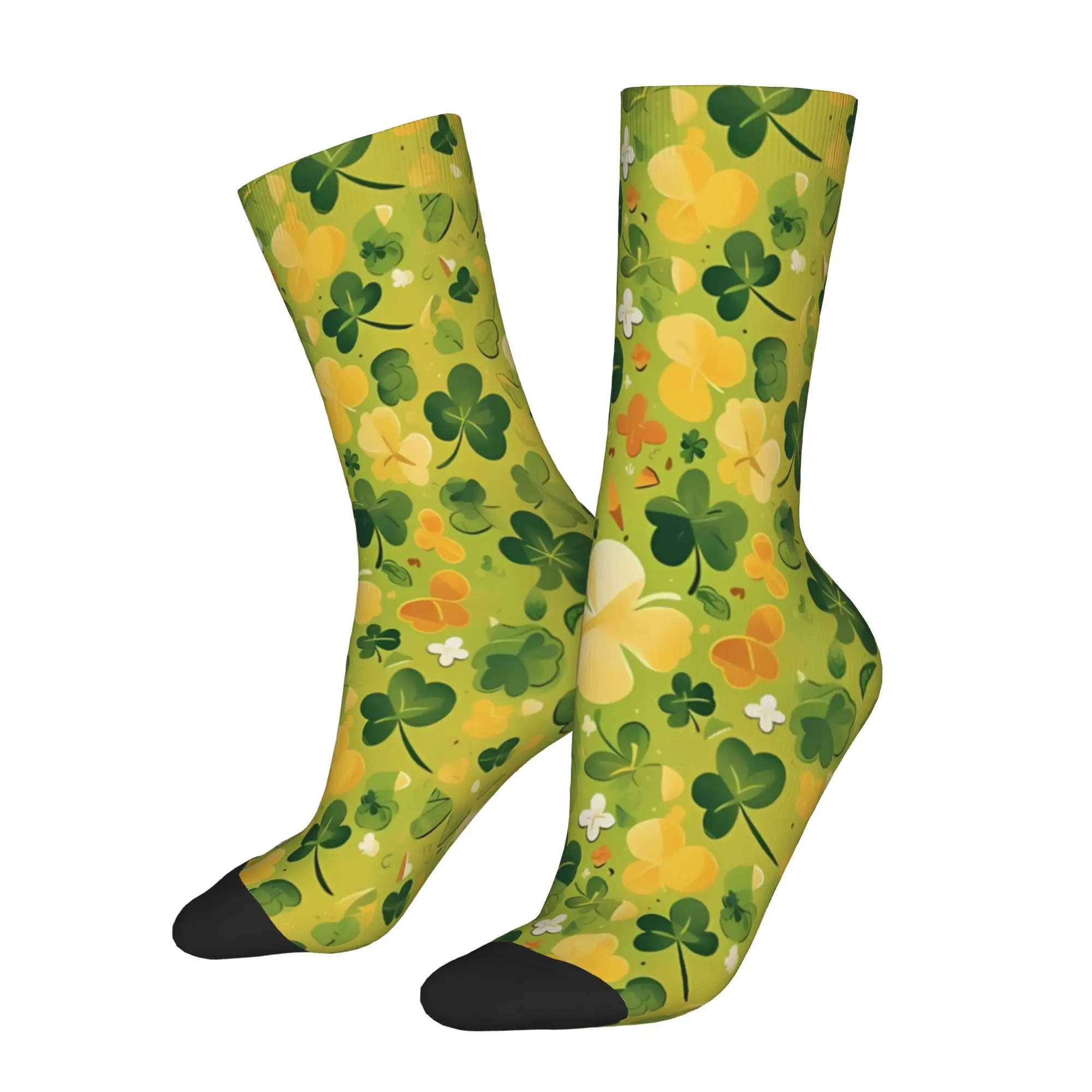 

1 Pair Funny Sock St. Patrick's Day Yellowish Green Vintage Quality Pattern Printed Men Crew Socks Novelty Men's Socks