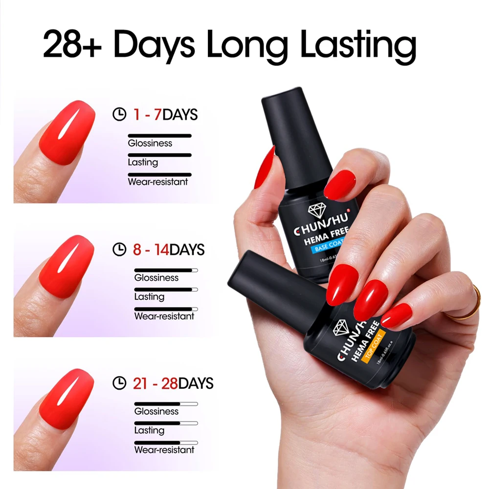 CHUNSHU Hema Free No Wipe Top Coat 18ml Ultra Lasting Builder Base Gel Without TPO Transparent Semi Permanent Nail Gel Manicures