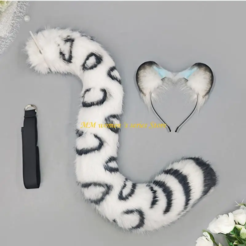

Q39C Animal Leopard Costume Set,Leopard Ears and Tail Set Animal Fancy Dress for Birthday Party Halloween Cosplay Props