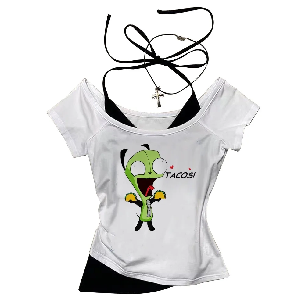 Invader Zim Crop-Top Mädchen Cutecore Dollette Scene Jojifuku Top T-Shirts Baddie Y2K Gothic Party Cutecore – Detail 6