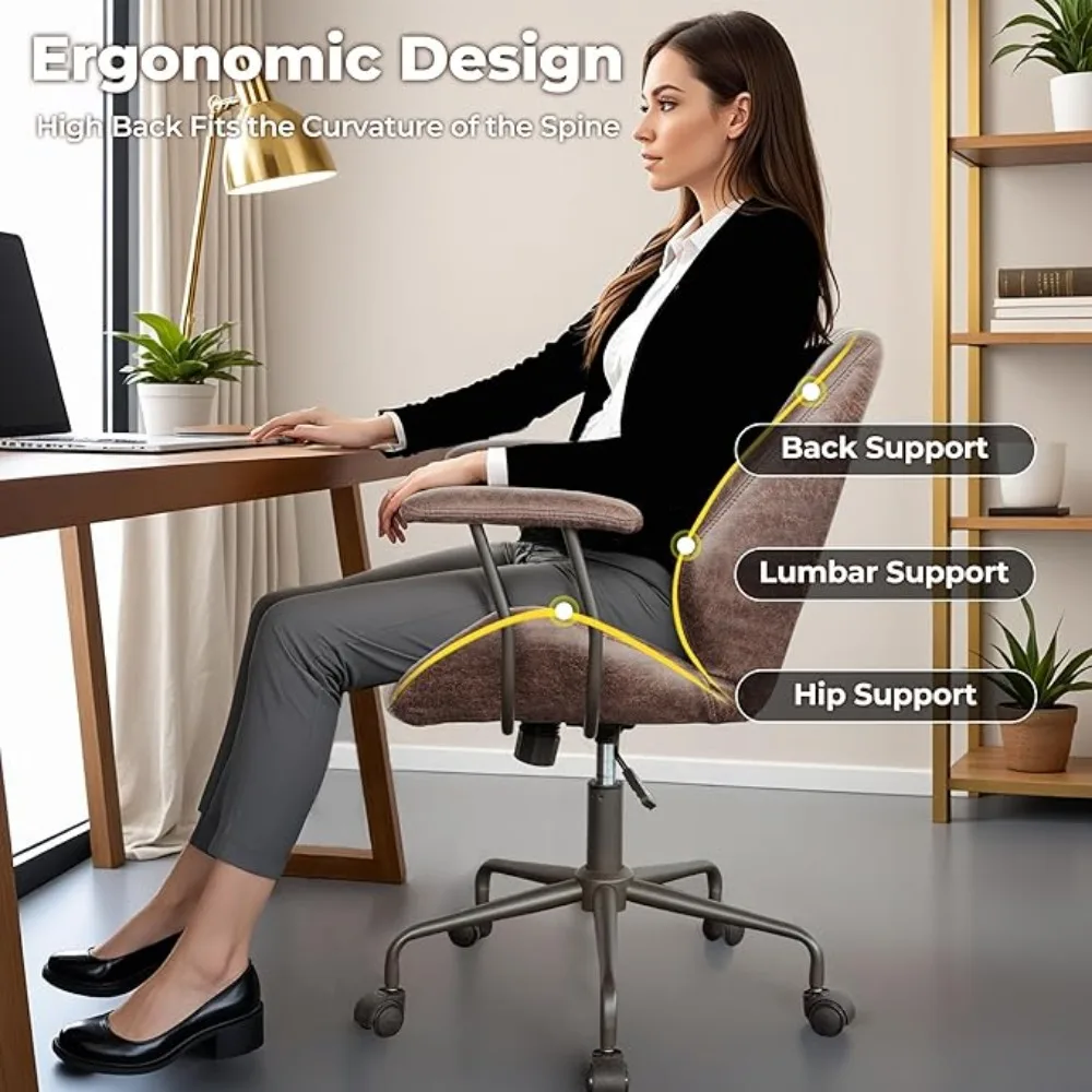 Office Chair, Leather Chair, Mid Back Swivel Rolling Executive Chair with Armrest Wheels, Comfy Task Computer Desk Chairs