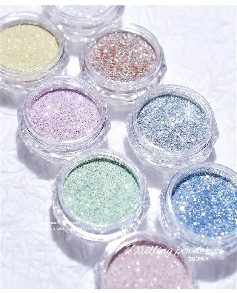 1Jar Aurora Broken Diamond ผงเล็บ Holographic สีรุ้งเล็บ Glitter Pigment Micro เจาะแก้วตกแต่งเล็บ