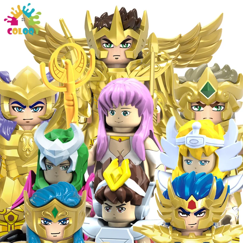 Kinderen Speelgoed 6 stks/partij Comic Cartoon Gouden Saint Bouwstenen Seiya Athena Mini Actiefiguren Speelgoed Voor Kinderen Kerstcadeaus