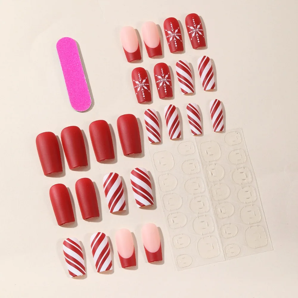 Detachable Wearable Manicure Christmas French Fake Nails Square Head Full Cover Press on Nails Ballerina False Nail Women