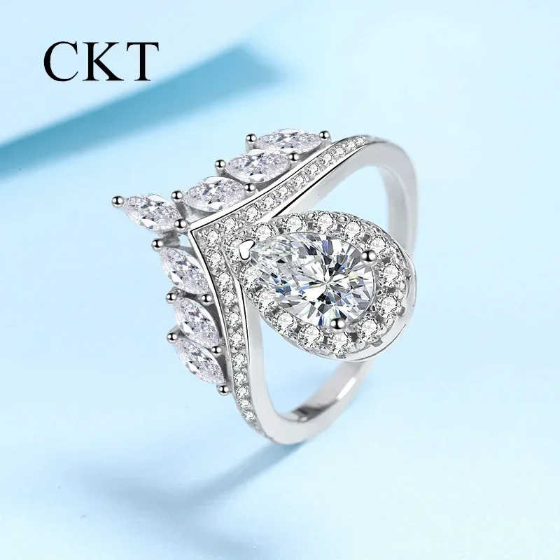 18K White Gold Sparkling 1Carat Moissanite Rings for Women Platinum Pt950 Luxury Princess Wedding Diamond Ring Fine Jewelry Gift