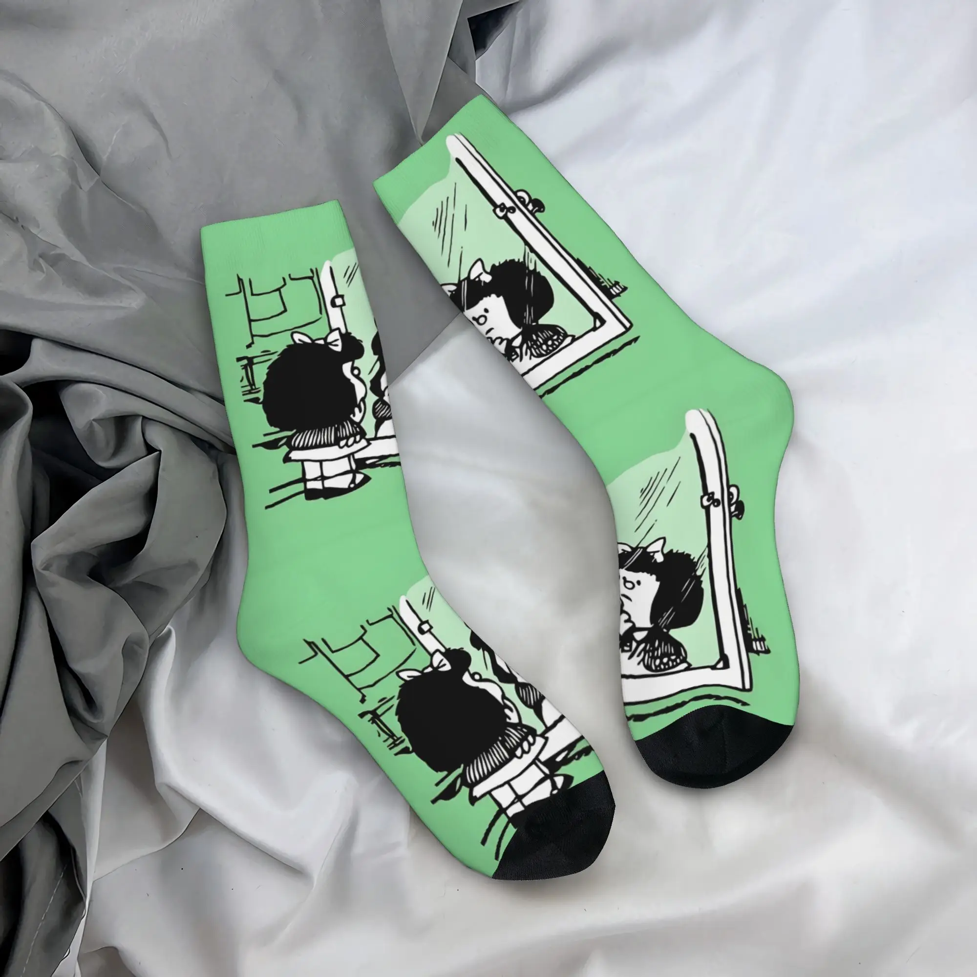 Custom Humor M-Mafalda Dress Socks Men's Women's Warm Fashion Novelty Cartoon Quino Manga Crew Socks