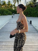 Elegant Leopard Slip A-line Long Dress Women Y2K Backless Tube Tops Floor-length Beach Vacation Robes 2025 Summer Lady Dresses