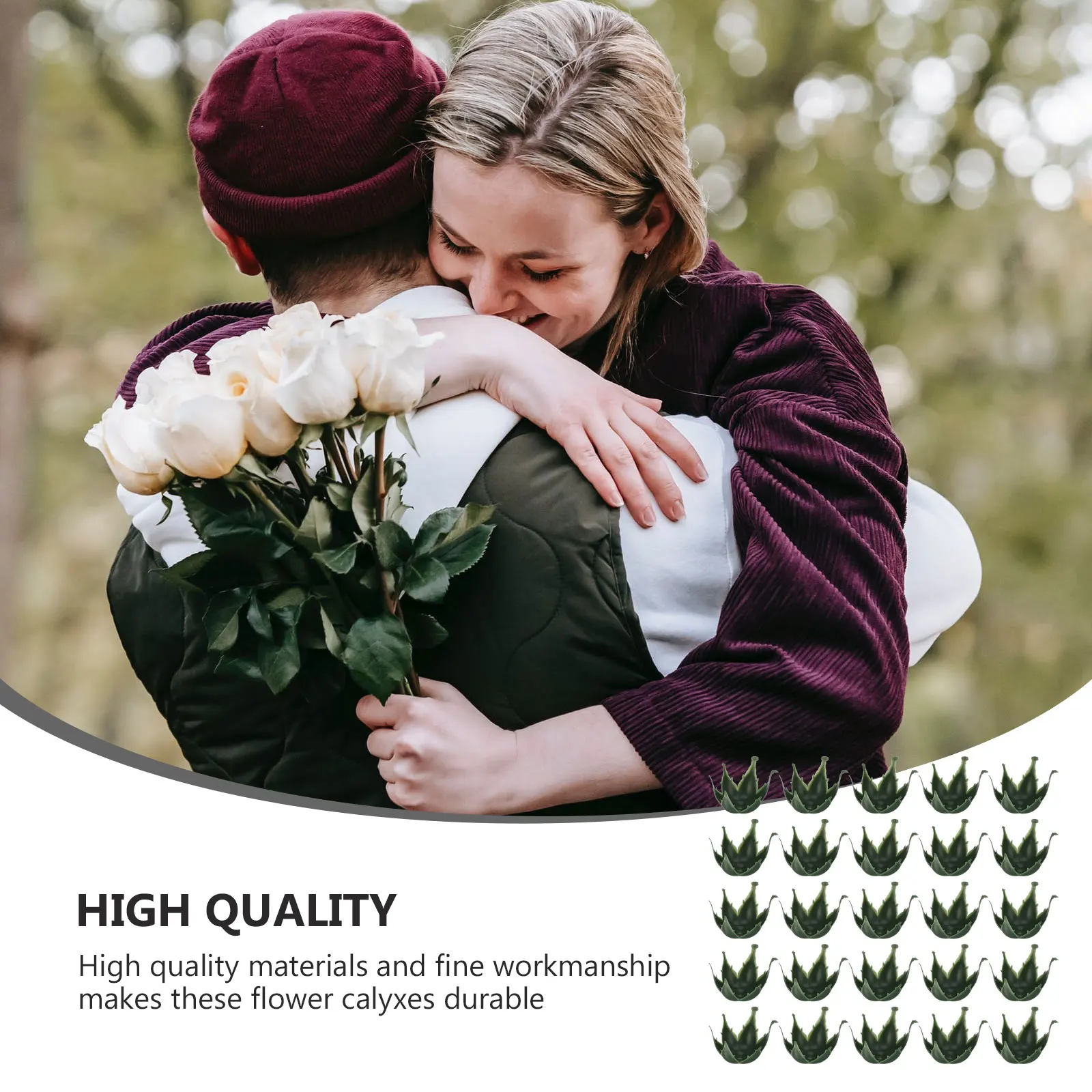

100pcs High Realism Artificial Flower Sepals Bulk Diy Rose Floral Arrangements Craft Supplies Fake Green Sepals Durable Plastic