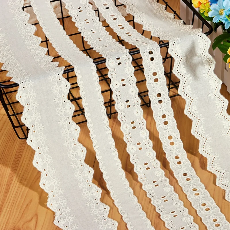 2 ярда/Лот, бежевая ткань из чистого хлопка, ткань с вышивкой, кружево ручной работы «сделай сам», юбка, воротник, украшение для дома