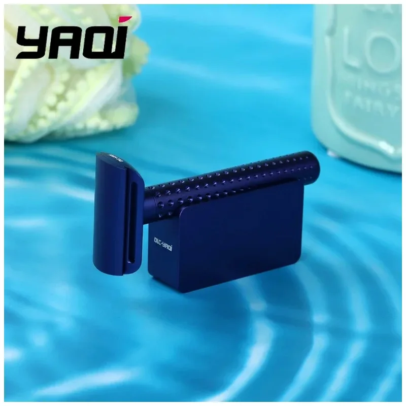 YAQI Safety Razor Sputnik Dark Blue Aluminum Handle Holder Classic Smooth Skin Mens Shaving