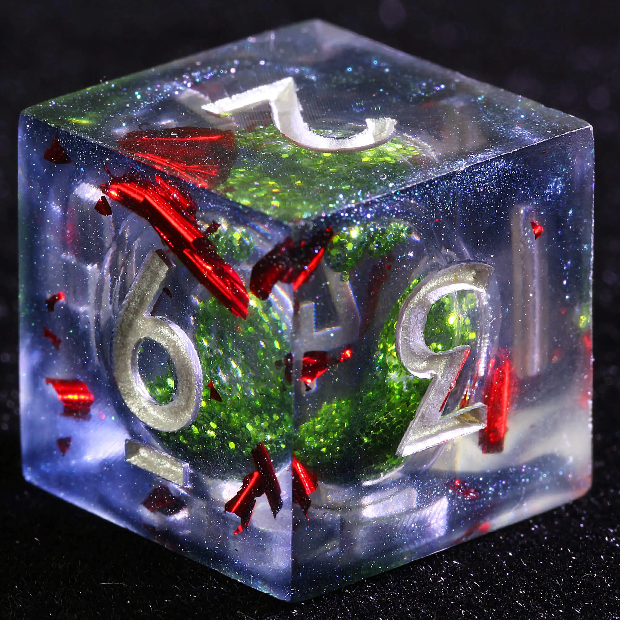 

9 Polyhedral Resin Liquid Core Dice D and D Set Viridian Abyss Blood Tide