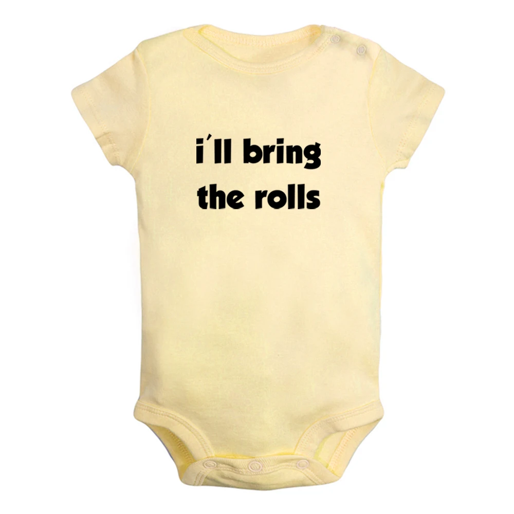 NEW I'll Bring the Rolls Cute Baby Rompers Baby Boys Girls Fun Print Bodysuit Infant Short Sleeves Jumpsuit Kids Soft Clothes