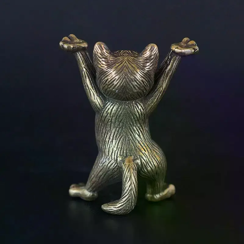 1 pçs metal latão estatuetas animais antigo cobre dos desenhos animados kung fu gato estátua ornamentos de mesa miniaturas decoração para casa