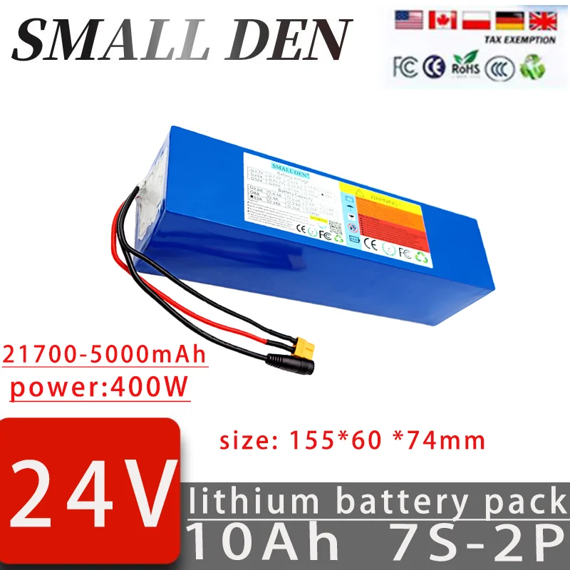 

24V 10Ah 21700 lithium battery pack 7S2P A-class With 15A BMS designed for outdoor commuting, waterproof and dustproof+charger