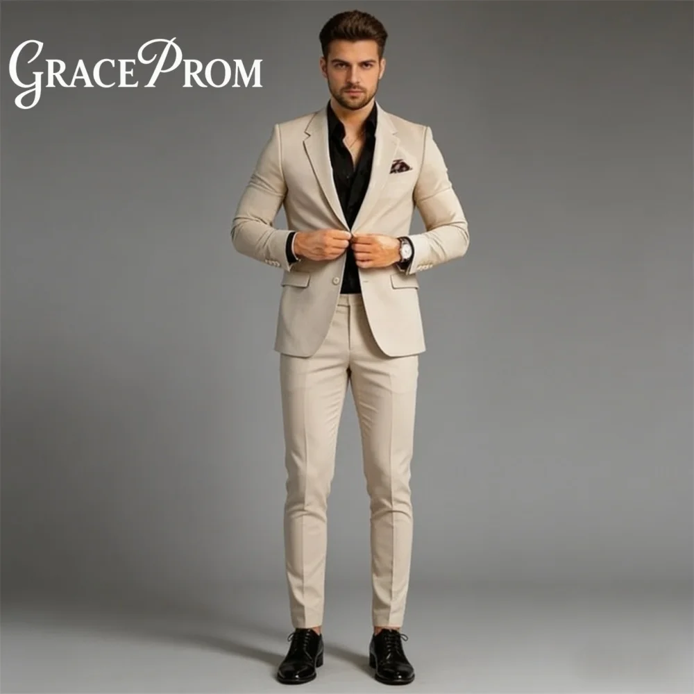 

Beige Notched Lapel For Men Wedding Formal Single Breasted 2PCS Suit Groom Suit Set Jacket Pants Wedding Occasion Customized