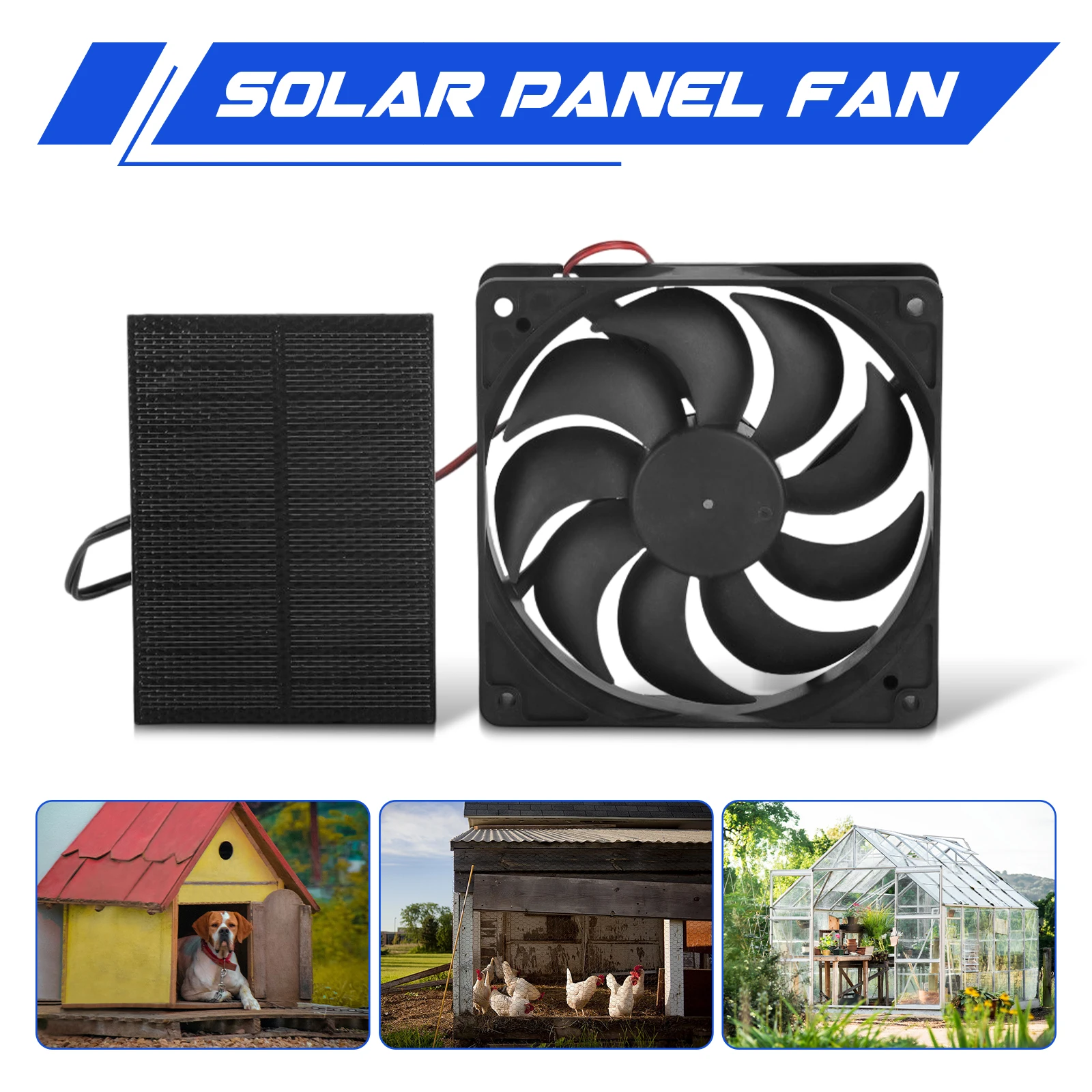 

3W Solar Panel Powered Exhaust Fan 6' Mini Cooling Ventilator Solar Exhaust Fan for Dog Chicken House Greenhouse RV Car Fan