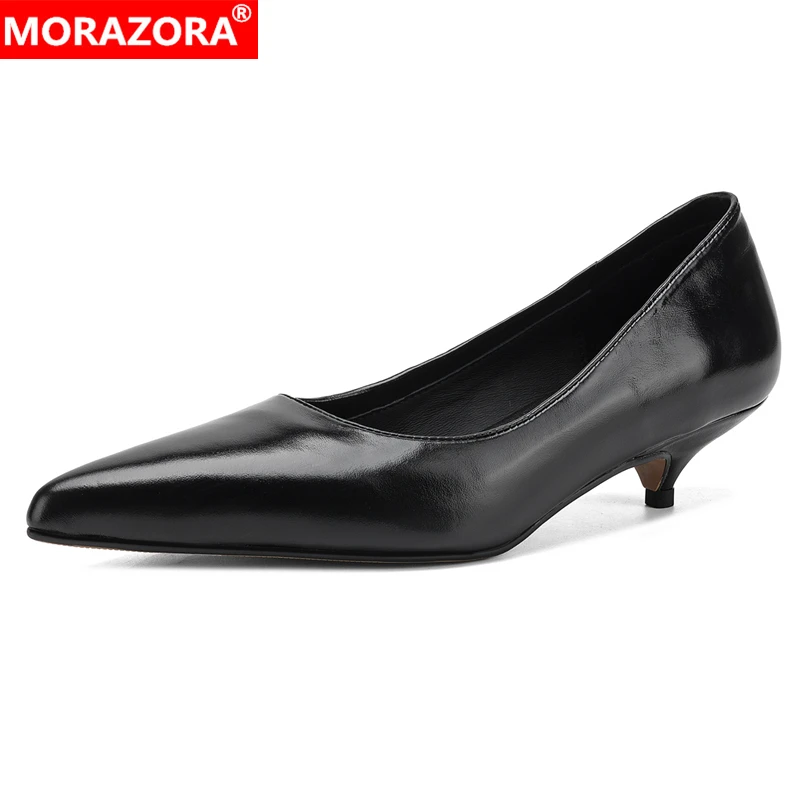 MORAZORA Plus Size 35-43 Ins Fashion Genuine Leather Shoes Woman Pumps Pointed Toe Mid Heels Spring Office Dress Laides Footwear