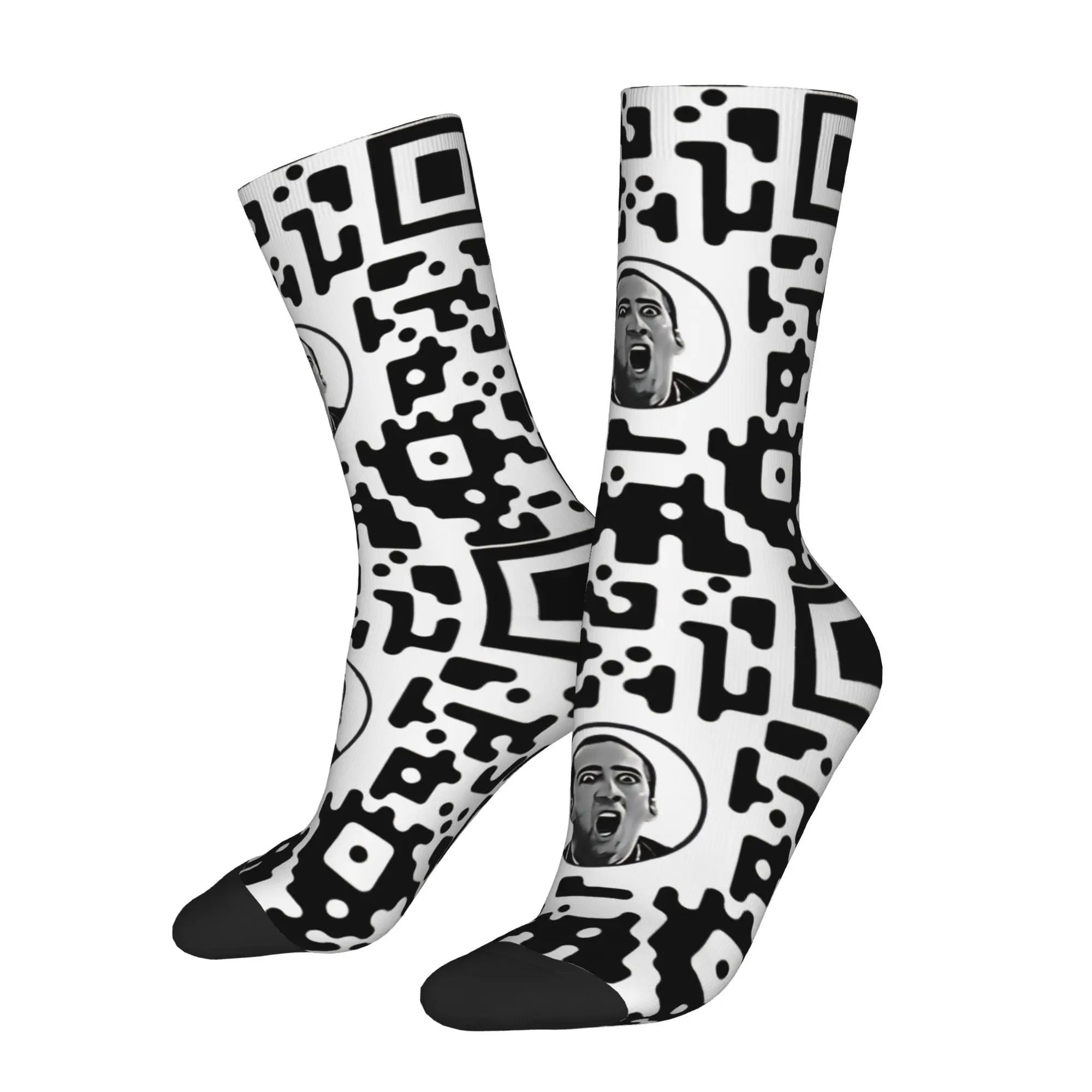Autumn Winter Fashion Men's Women's Nicolas Cage Bar Code Socks  Non-slip Basketball Socks