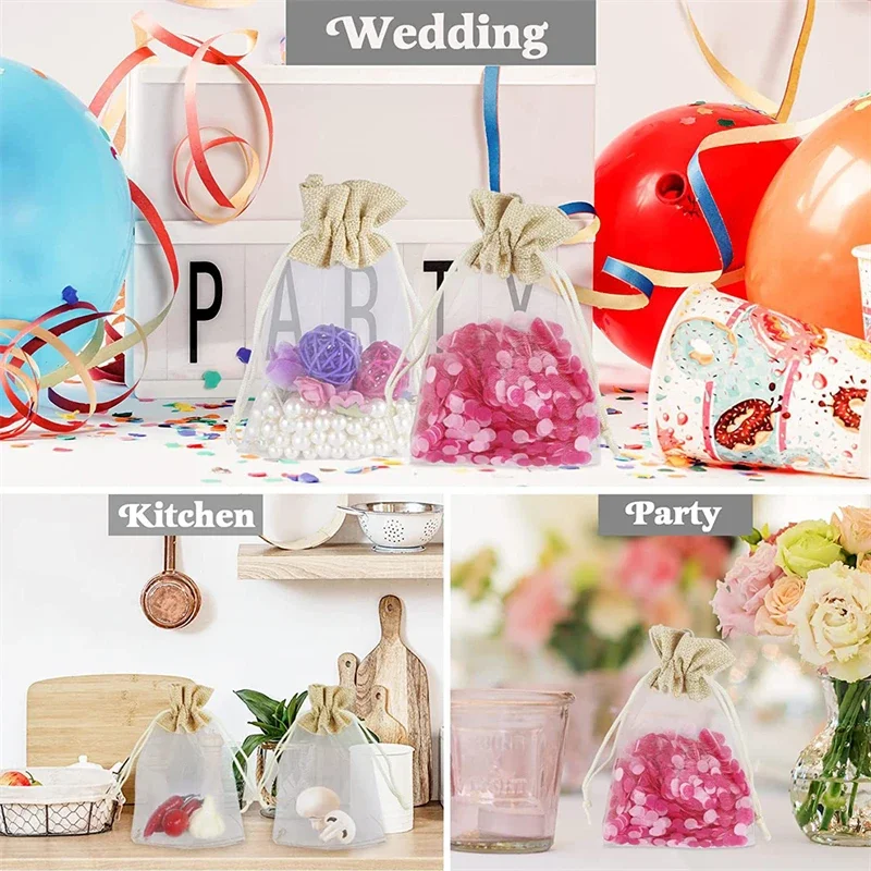 Popular 30PCS Drawstring Pockets Organza Gauze Sachet Gift Bag White Drawable Party Supply Wedding