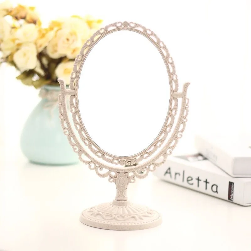 1pc Retro Dekorative Spiegel Desktop Make-Up Spiegel Oval Herz Doppelseitige Schönheit Dressing Spiegel Schlafzimmer Dekoration