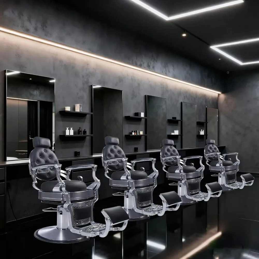 Vintage Aluminum Barber Chair for Hair Stylist, Heavy Duty Barber Chair for Barbershop,Hydraulic Reclining Hair Salon, Custom