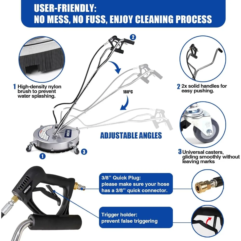 مرفق منظف الأسطح من الفولاذ المقاوم للصدأ مقاس 24 بوصة 4500 رطل لكل بوصة مربعة مع عجلات لغسالات الضغط