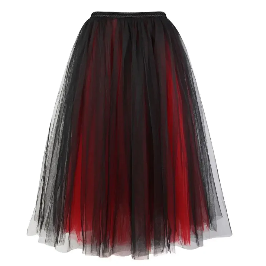 Women Multilayer Tulle Mesh Long Skirt Victorian Multicolor Retro Skirts Princess Fashion Chiffon Fluffy Skirt Plus Size