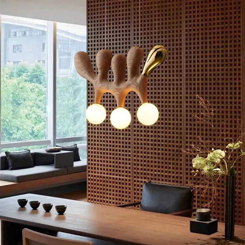 Brass LED Modern Nordic Luxury Black Wood Glass Shade Pendant Light Dining Room Living Room Indoor Home Decor Suspended Fixture