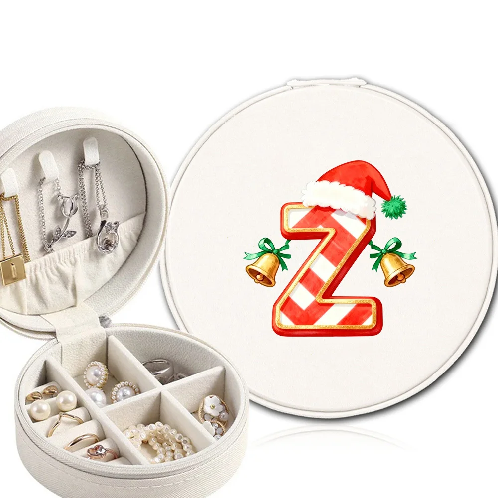 Boîte de rangement de bijoux multifonctionnelle, 1 pièce, étui pour boucles d'oreilles anti-poussière en PU, sac de rangement circulaire, cadeaux de noël, motif de clochettes