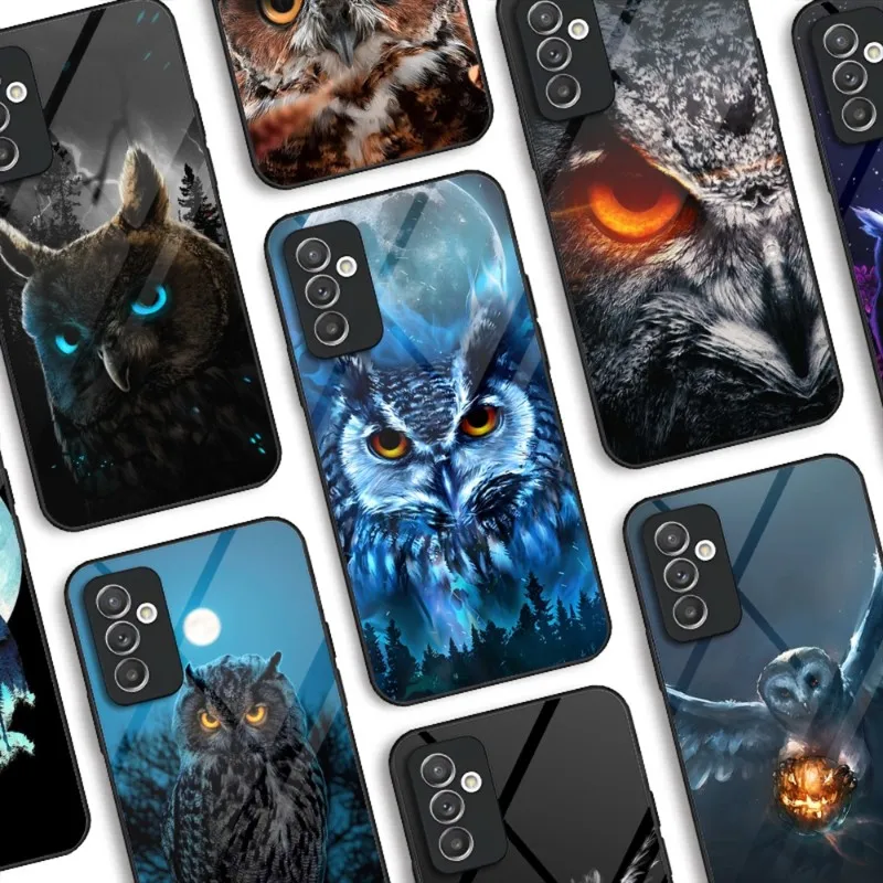 

Animal Owl Phone Case Glass For Samsung S20 S21 S22 S23 Ultra A14 A54 A34 A52 A51 A22 A32 A72 Note 20 Pro Plus Cover