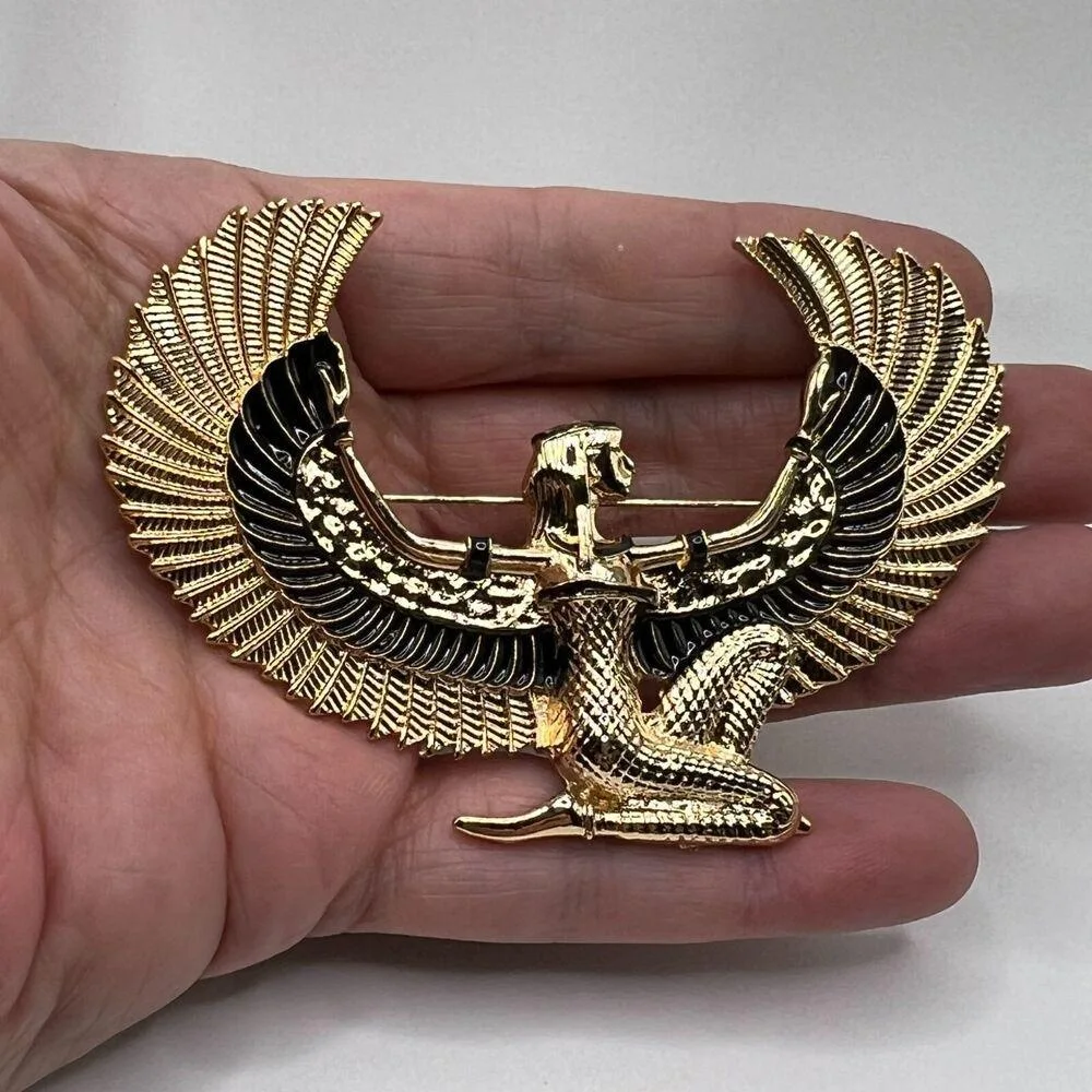 black enamel Egyptian divine wing brooch, European and American golden angel wing clothing pin accessory jewelry